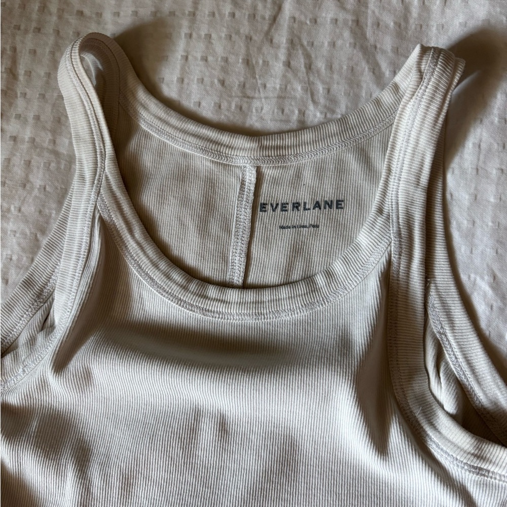 Everlane White Pima micro rib Short Tank Fitted Ribbed Tank Top